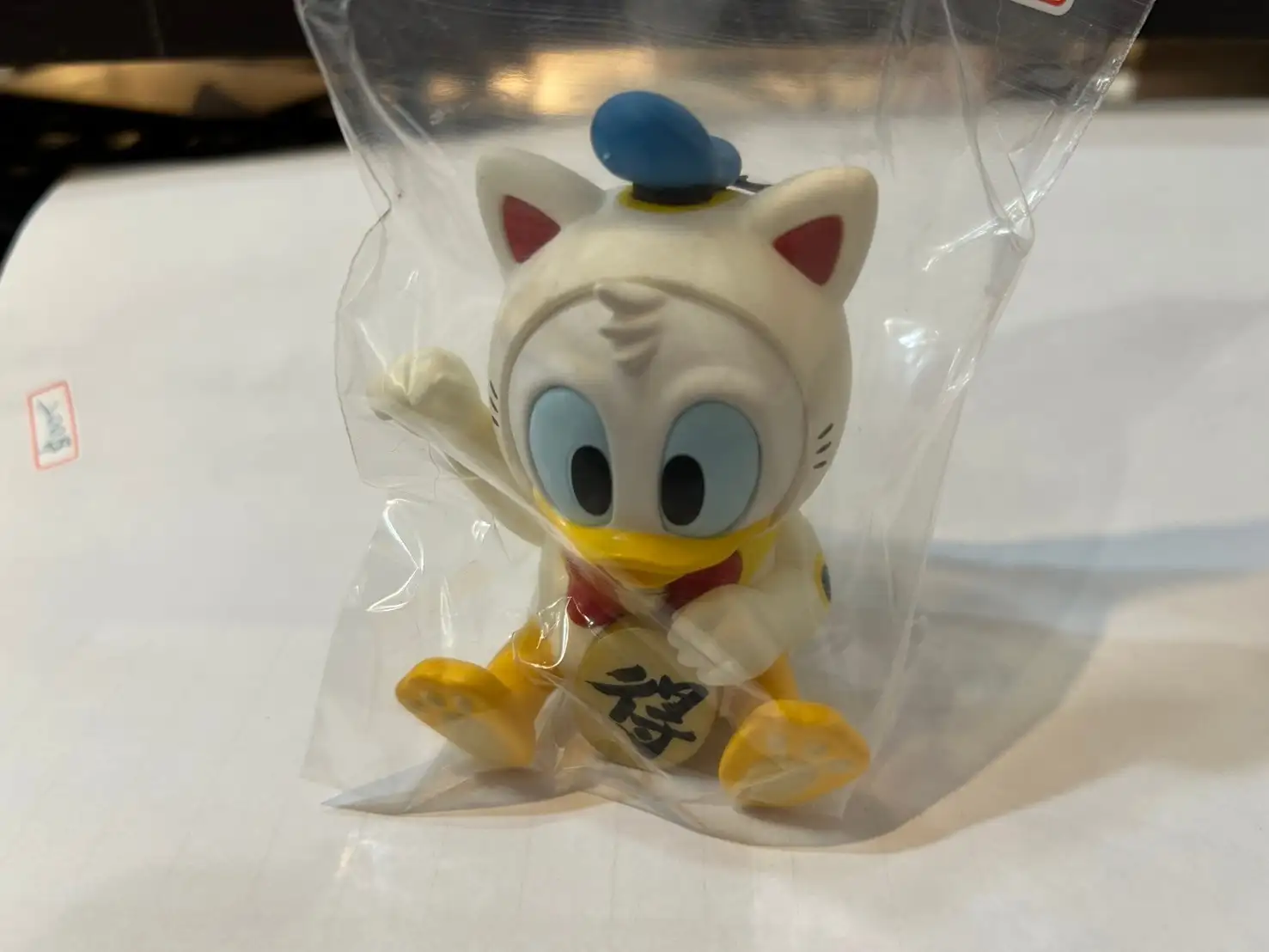 米奇唐老鴨達摩招財貓-白色唐老鴨